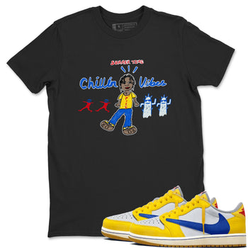 Air Jordan 1 Travis x Scott x Canary shirt to match jordans Chillin Vibes sneaker tees Air Jordan 1 Travis Scott Canary SNRT Sneaker Release Tees unisex cotton Black 1 crew neck shirt