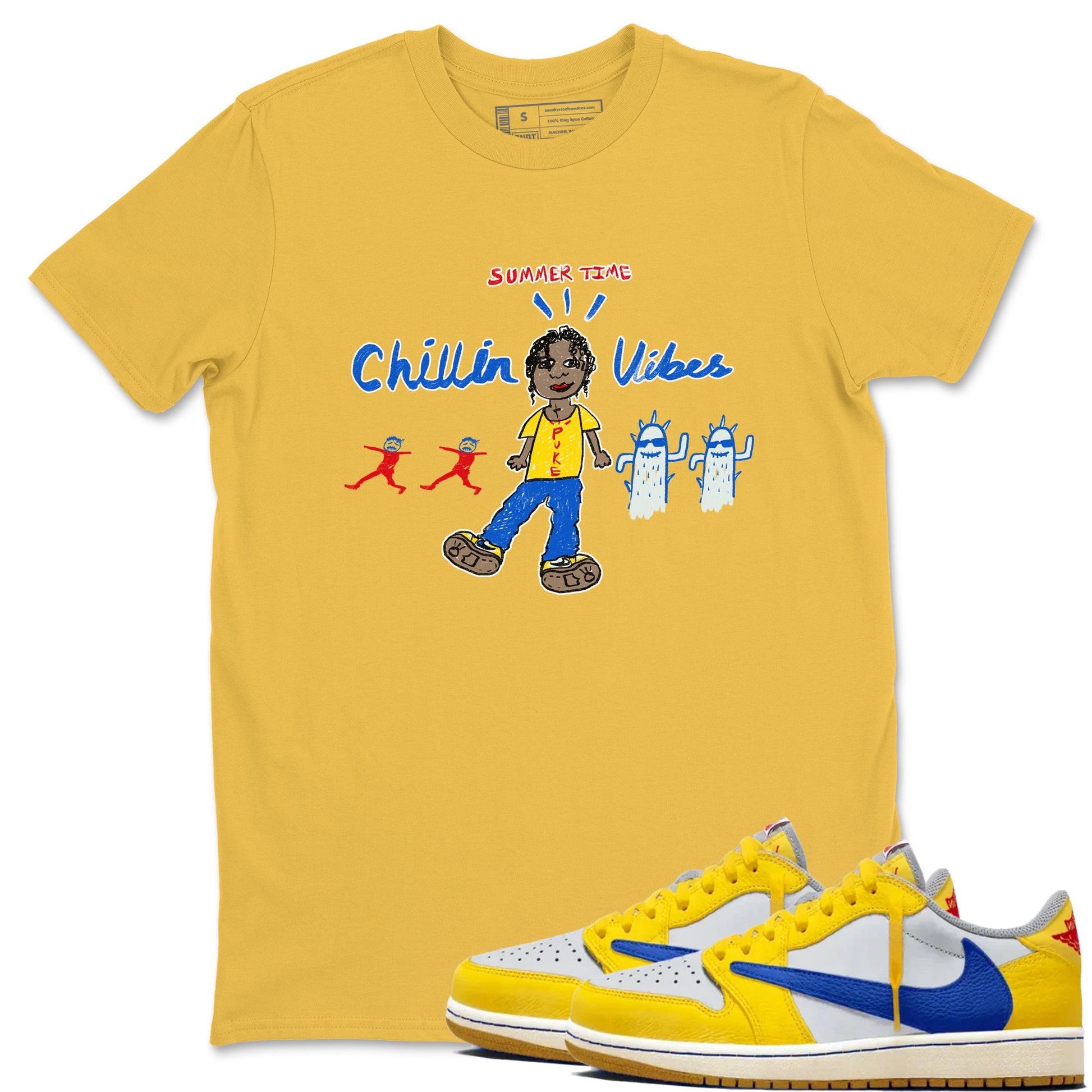 Air Jordan 1 Travis x Scott x Canary shirt to match jordans Chillin Vibes sneaker tees Air Jordan 1 Travis Scott Canary SNRT Sneaker Release Tees unisex cotton Daisy 1 crew neck shirt