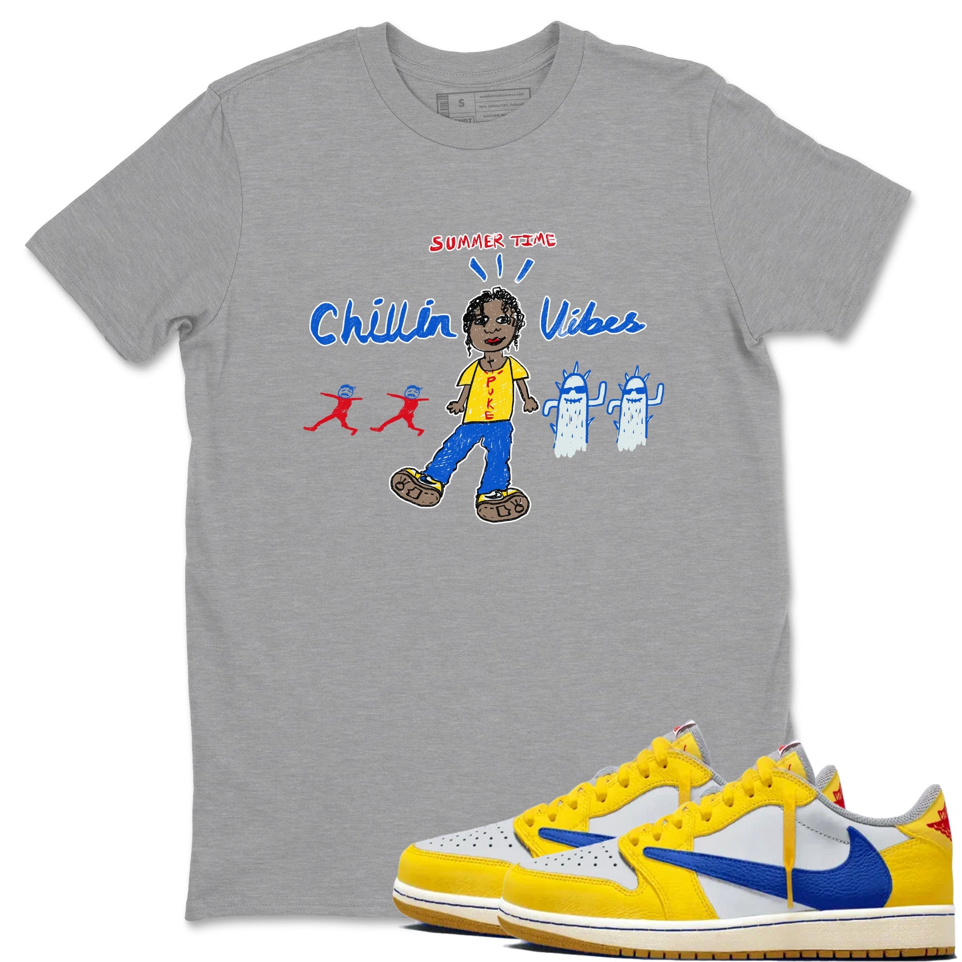 Air Jordan 1 Travis x Scott x Canary shirt to match jordans Chillin Vibes sneaker tees Air Jordan 1 Travis Scott Canary SNRT Sneaker Release Tees unisex cotton Heather Grey 1 crew neck shirt