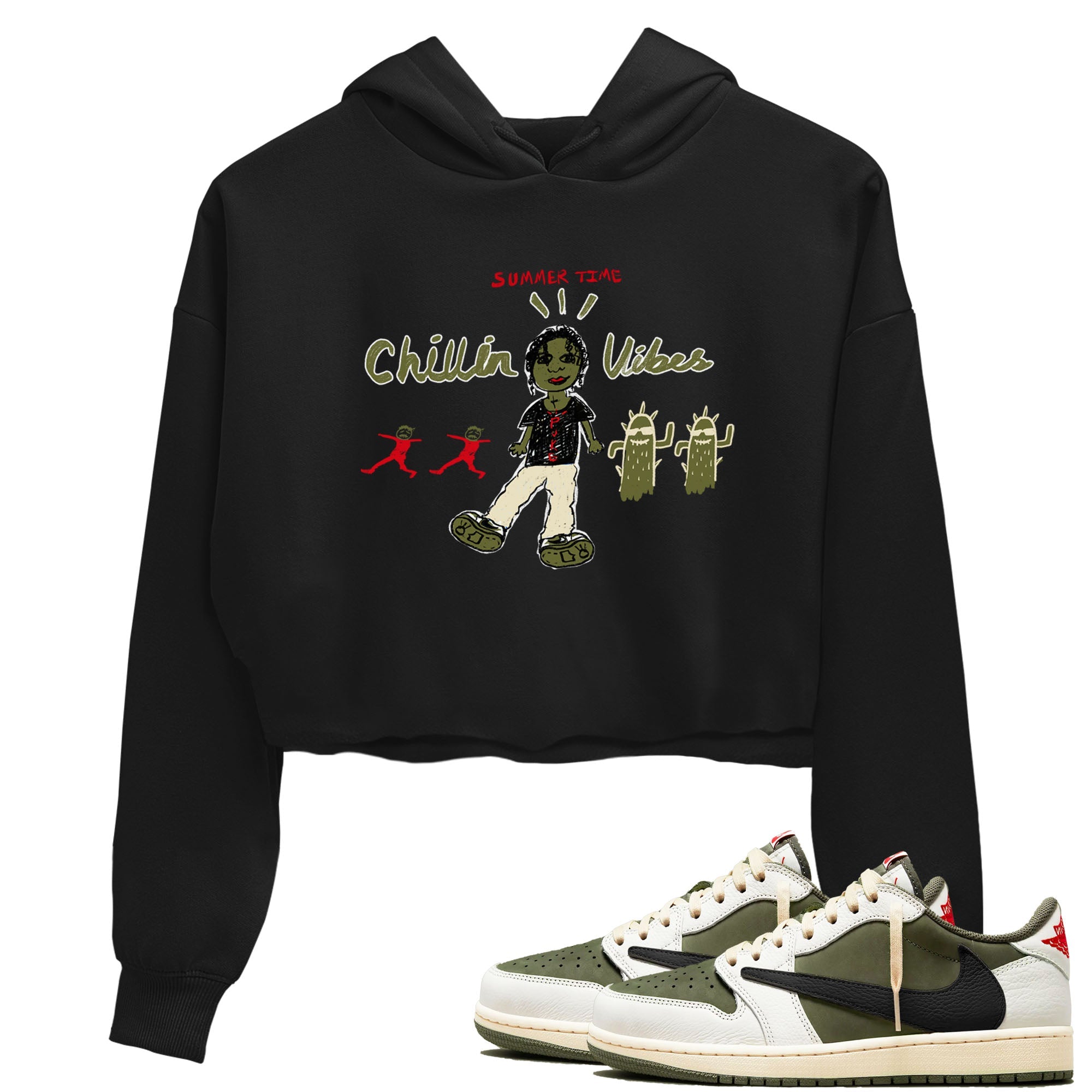 1s Travis Scott Medium Olive shirts to match jordans Chillin Vibes sneaker match tees Air Jordan 1 Travis Scott Medium Olive SNRT Sneaker Release Tees unisex cotton Black 1 Crop Shirts