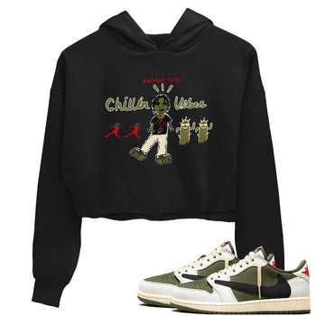 1s Travis Scott Medium Olive shirts to match jordans Chillin Vibes sneaker match tees Air Jordan 1 Travis Scott Medium Olive SNRT Sneaker Release Tees unisex cotton Black 1 Crop Shirts