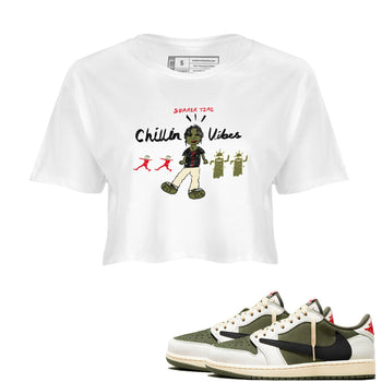 1s Travis Scott Medium Olive shirts to match jordans Chillin Vibes sneaker match tees Air Jordan 1 Travis Scott Medium Olive SNRT Sneaker Release Tees unisex cotton White 1 Crop Shirts