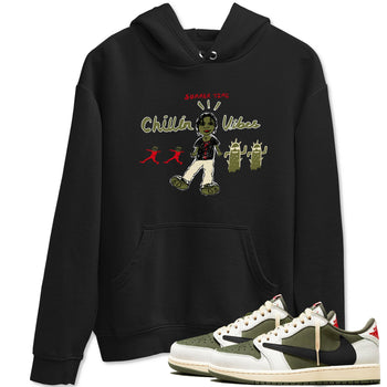 1s Travis Scott Medium Olive shirts to match jordans Chillin Vibes sneaker match tees Air Jordan 1 Travis Scott Medium Olive SNRT Sneaker Release Tees unisex cotton Black 1 crew neck shirts