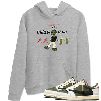 1s Travis Scott Medium Olive shirts to match jordans Chillin Vibes sneaker match tees Air Jordan 1 Travis Scott Medium Olive SNRT Sneaker Release Tees unisex cotton Heather Grey 1 crew neck shirts