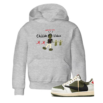 1s Travis Scott Medium Olive shirts to match jordans Chillin Vibes sneaker match tees Air Jordan 1 Travis Scott Medium Olive SNRT Sneaker Release Tees Youth Baby Heather Grey 1 crew neck shirts