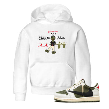 1s Travis Scott Medium Olive shirts to match jordans Chillin Vibes sneaker match tees Air Jordan 1 Travis Scott Medium Olive SNRT Sneaker Release Tees Youth Baby White 1 crew neck shirts
