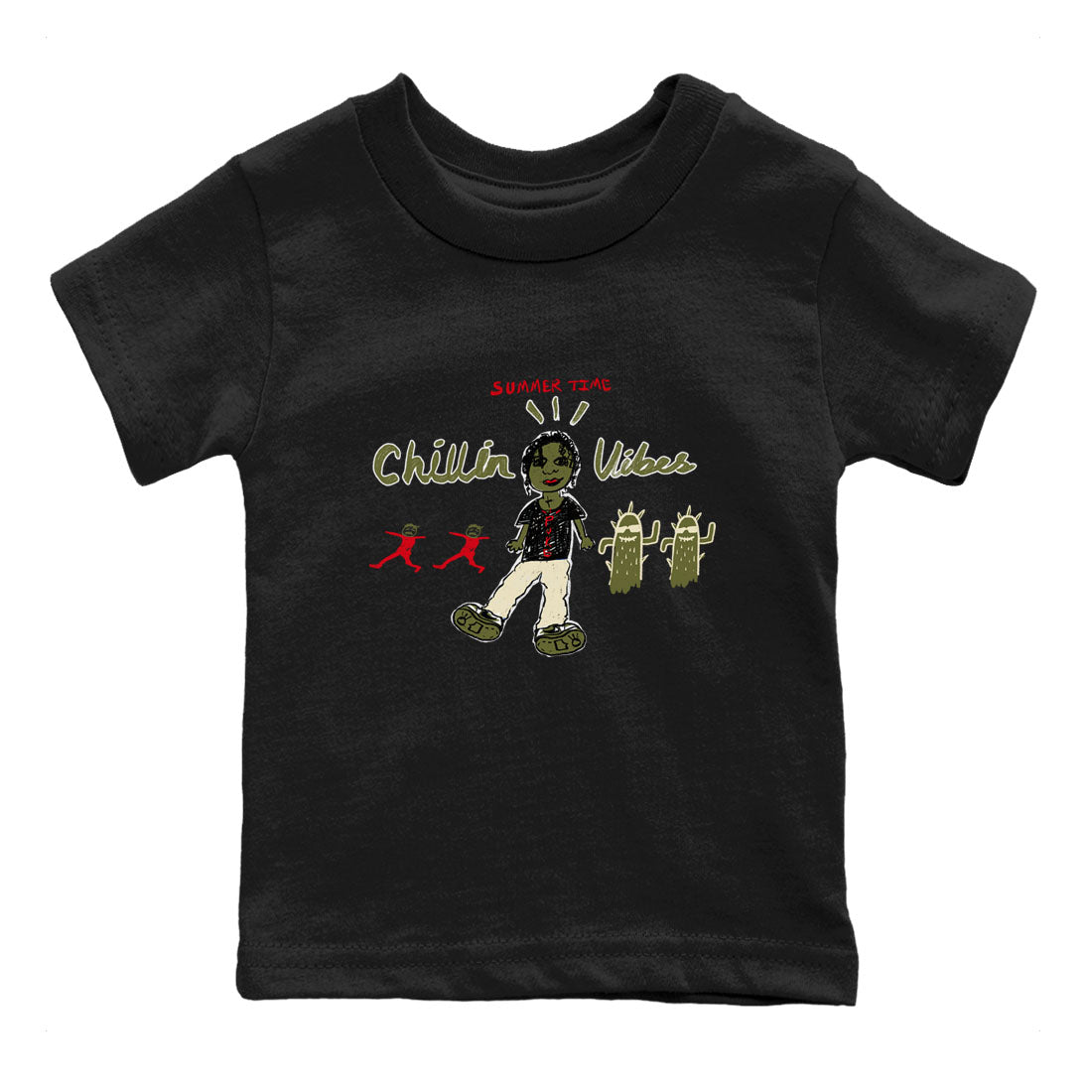 1s Travis Scott Medium Olive shirts to match jordans Chillin Vibes sneaker match tees Air Jordan 1 Travis Scott Medium Olive SNRT Sneaker Release Tees Youth Baby Black 2 crew neck shirts