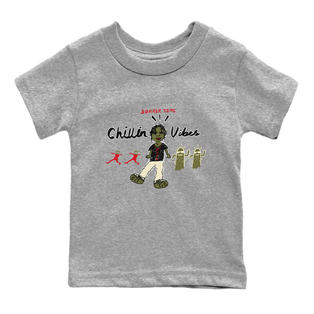 1s Travis Scott Medium Olive shirts to match jordans Chillin Vibes sneaker match tees Air Jordan 1 Travis Scott Medium Olive SNRT Sneaker Release Tees Youth Baby Heather Grey 2 crew neck shirts