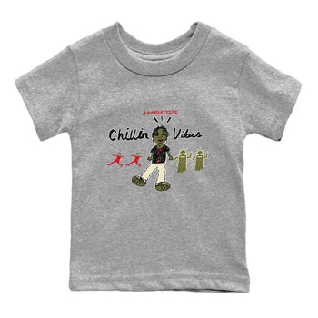1s Travis Scott Medium Olive shirts to match jordans Chillin Vibes sneaker match tees Air Jordan 1 Travis Scott Medium Olive SNRT Sneaker Release Tees Youth Baby Heather Grey 2 crew neck shirts