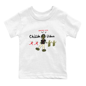 1s Travis Scott Medium Olive shirts to match jordans Chillin Vibes sneaker match tees Air Jordan 1 Travis Scott Medium Olive SNRT Sneaker Release Tees Youth Baby White 2 crew neck shirts