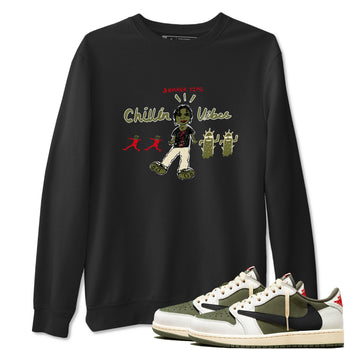 1s Travis Scott Medium Olive shirts to match jordans Chillin Vibes sneaker match tees Air Jordan 1 Travis Scott Medium Olive SNRT Sneaker Release Tees unisex cotton Black 1 crew neck shirts
