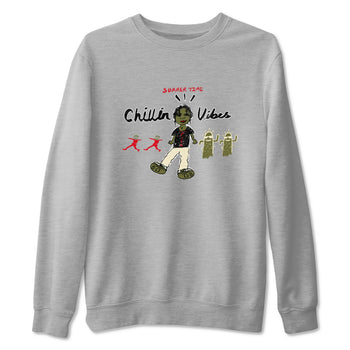 1s Travis Scott Medium Olive shirts to match jordans Chillin Vibes sneaker match tees Air Jordan 1 Travis Scott Medium Olive SNRT Sneaker Release Tees unisex cotton Heather Grey 2 crew neck shirts