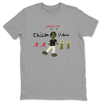 1s Travis Scott Medium Olive shirts to match jordans Chillin Vibes sneaker match tees Air Jordan 1 Travis Scott Medium Olive SNRT Sneaker Release Tees unisex cotton Heather Grey 2 crew neck shirts