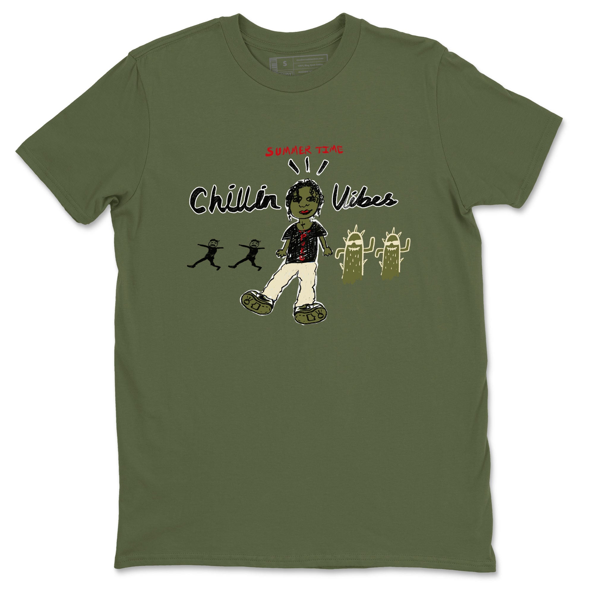 1s Travis Scott Medium Olive shirts to match jordans Chillin Vibes sneaker match tees Air Jordan 1 Travis Scott Medium Olive SNRT Sneaker Release Tees unisex cotton Military Green 2 crew neck shirts