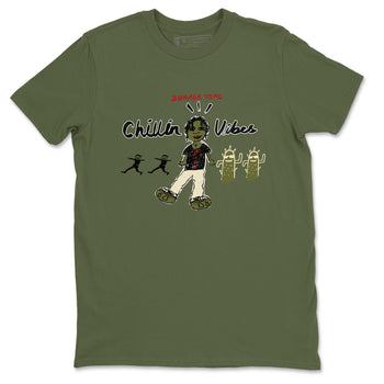 1s Travis Scott Medium Olive shirts to match jordans Chillin Vibes sneaker match tees Air Jordan 1 Travis Scott Medium Olive SNRT Sneaker Release Tees unisex cotton Military Green 2 crew neck shirts