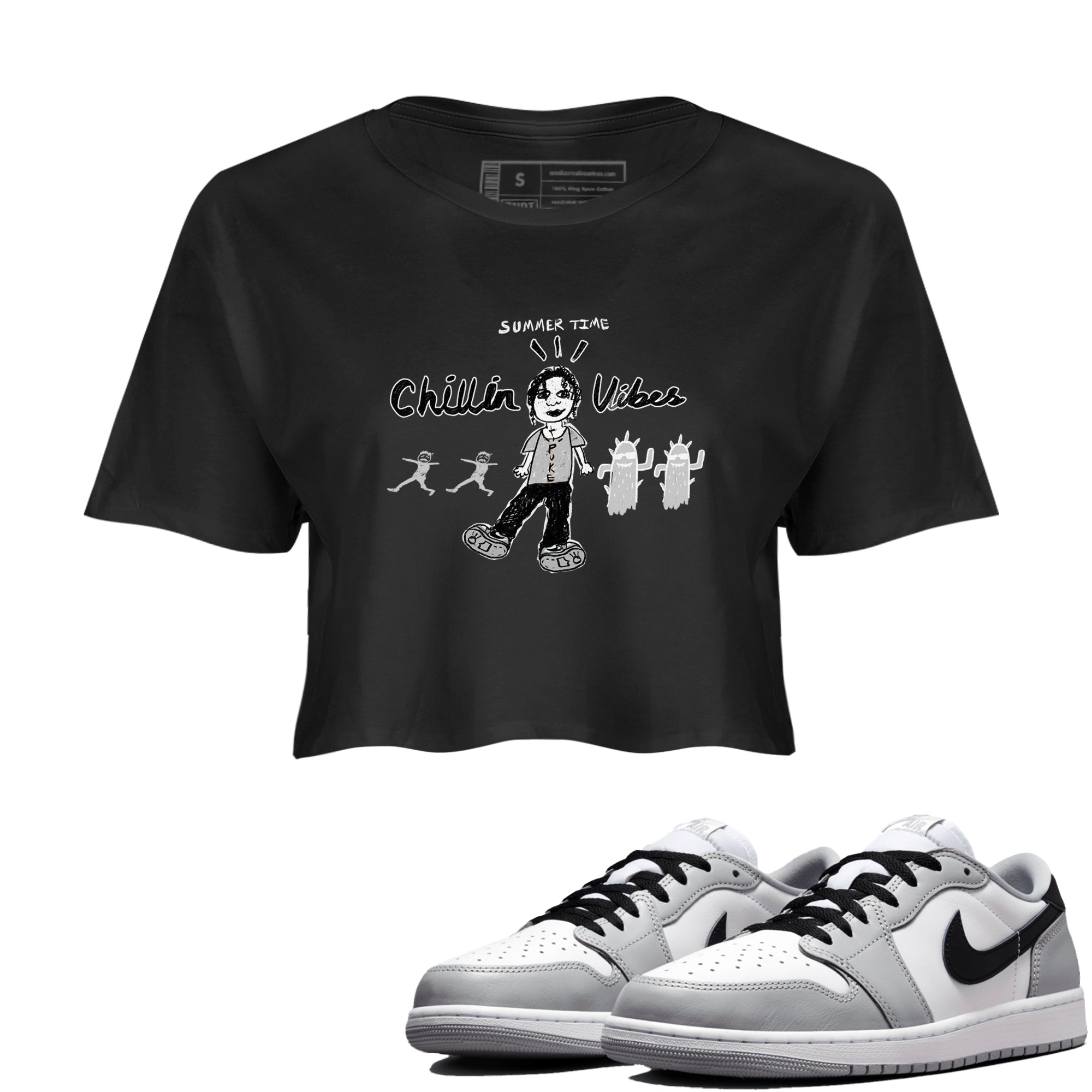 1s Wolf Grey shirts to match jordans Chillin Vibes sneaker match tees Air Jordan 1 Wolf Grey SNRT Sneaker Tees streetwear brand Black 1 crop tee