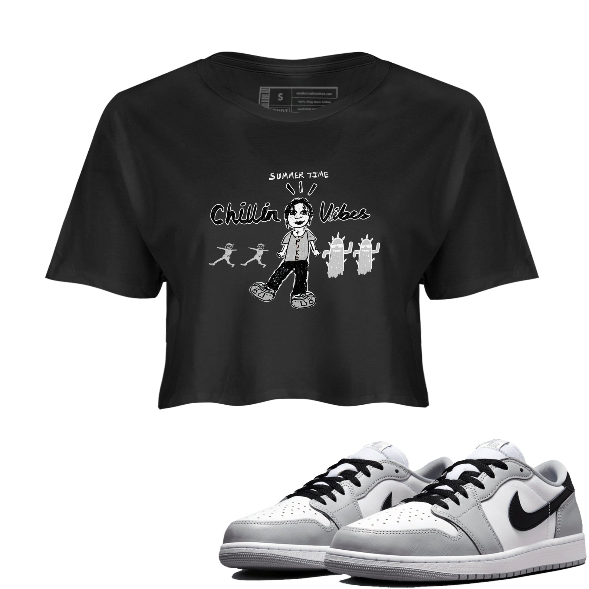 1s Wolf Grey shirts to match jordans Chillin Vibes sneaker match tees Air Jordan 1 Wolf Grey SNRT Sneaker Tees streetwear brand Black 1 crop tee