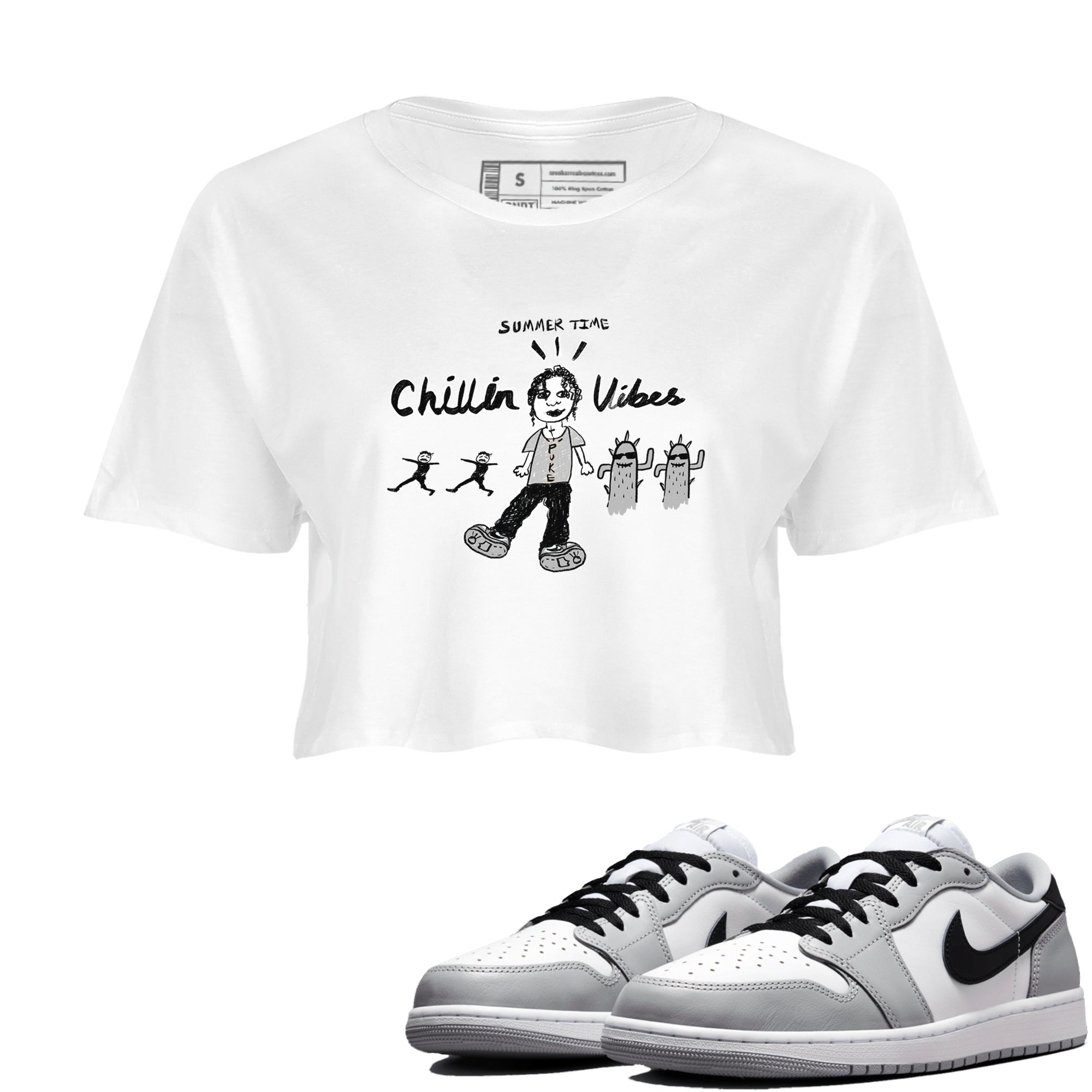 1s Wolf Grey shirts to match jordans Chillin Vibes sneaker match tees Air Jordan 1 Wolf Grey SNRT Sneaker Tees streetwear brand White 1 crop tee