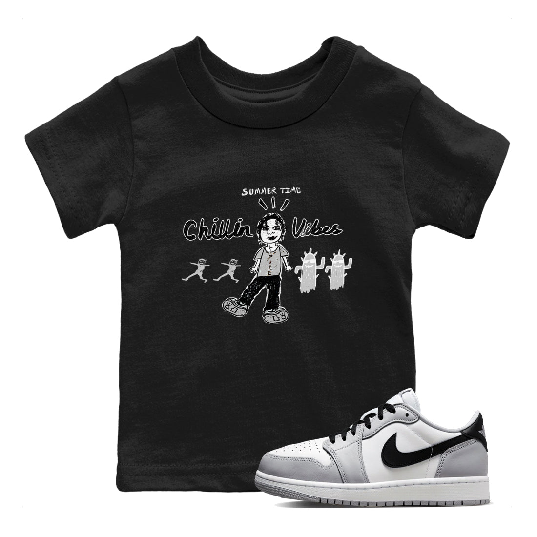 1s Wolf Grey shirts to match jordans Chillin Vibes sneaker match tees Air Jordan 1 Wolf Grey SNRT Sneaker Tees streetwear brand Baby and Youth Black 1 cotton tee
