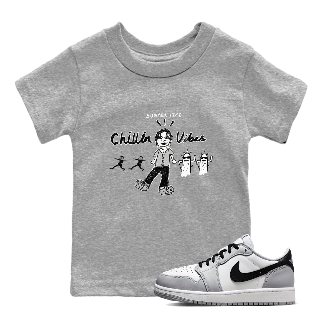 1s Wolf Grey shirts to match jordans Chillin Vibes sneaker match tees Air Jordan 1 Wolf Grey SNRT Sneaker Tees streetwear brand Baby and Youth Heather Grey 1 cotton tee