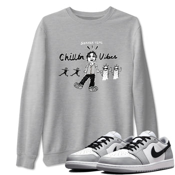 1s Wolf Grey shirts to match jordans Chillin Vibes sneaker match tees Air Jordan 1 Wolf Grey SNRT Sneaker Tees streetwear brand Heather Grey 1 unisex cotton tee