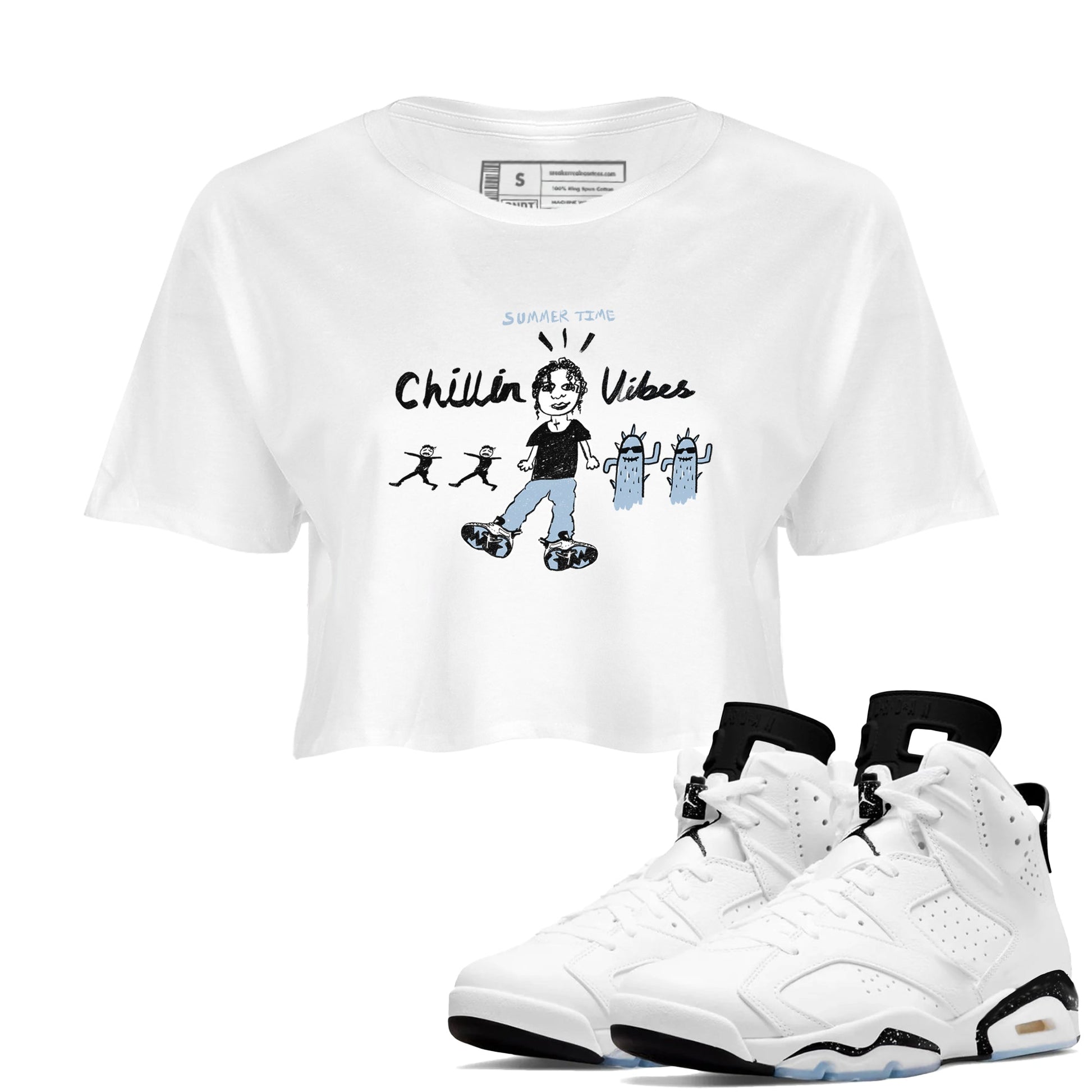 6s White Black shirt to match jordans Chillin Vibes sneaker tees Air Jordan 6 White Black SNRT Sneaker Release Tees White 1 crop length shirt