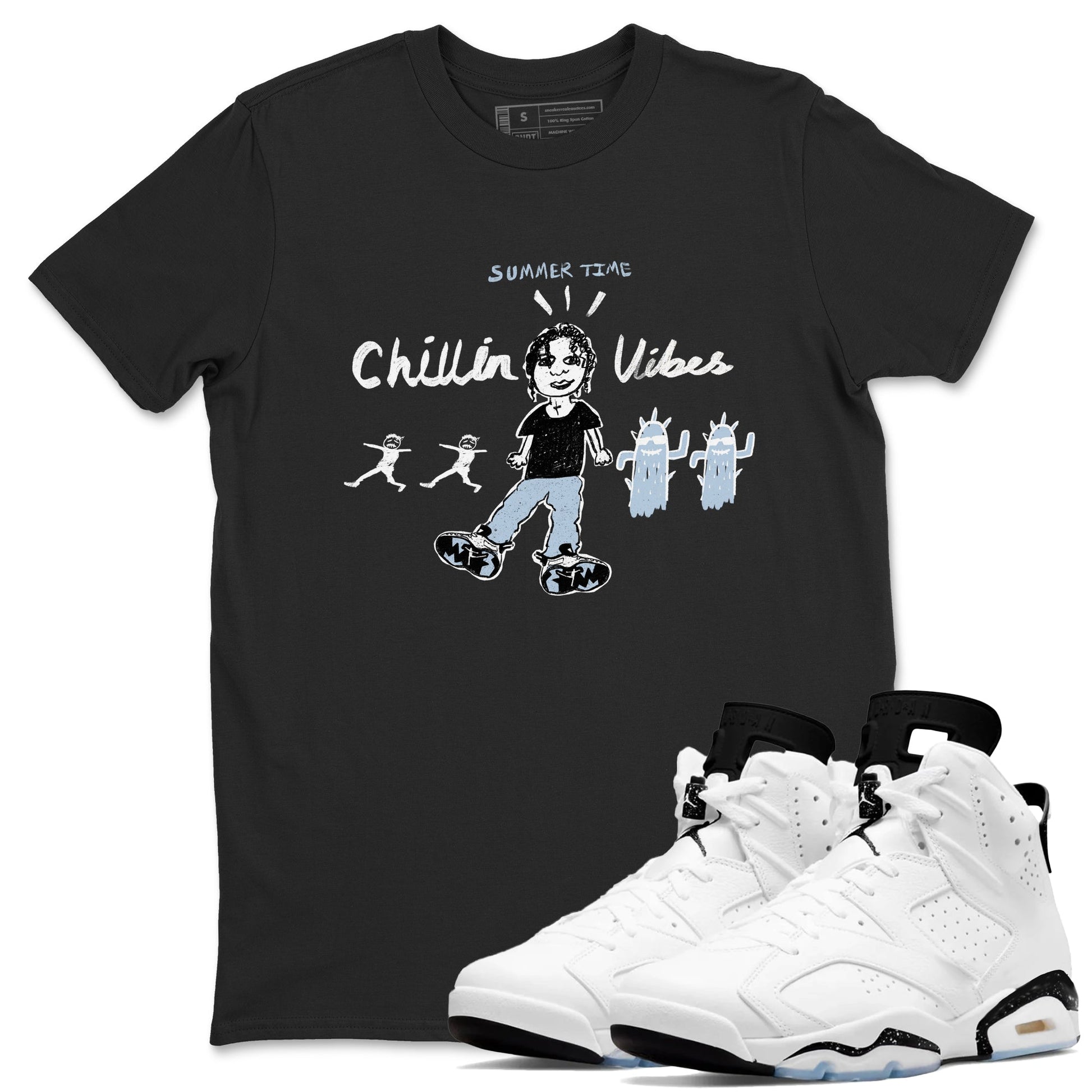 6s White Black shirt to match jordans Chillin Vibes sneaker tees Air Jordan 6 White Black SNRT Sneaker Release Tees unisex cotton Black 1 crew neck shirt