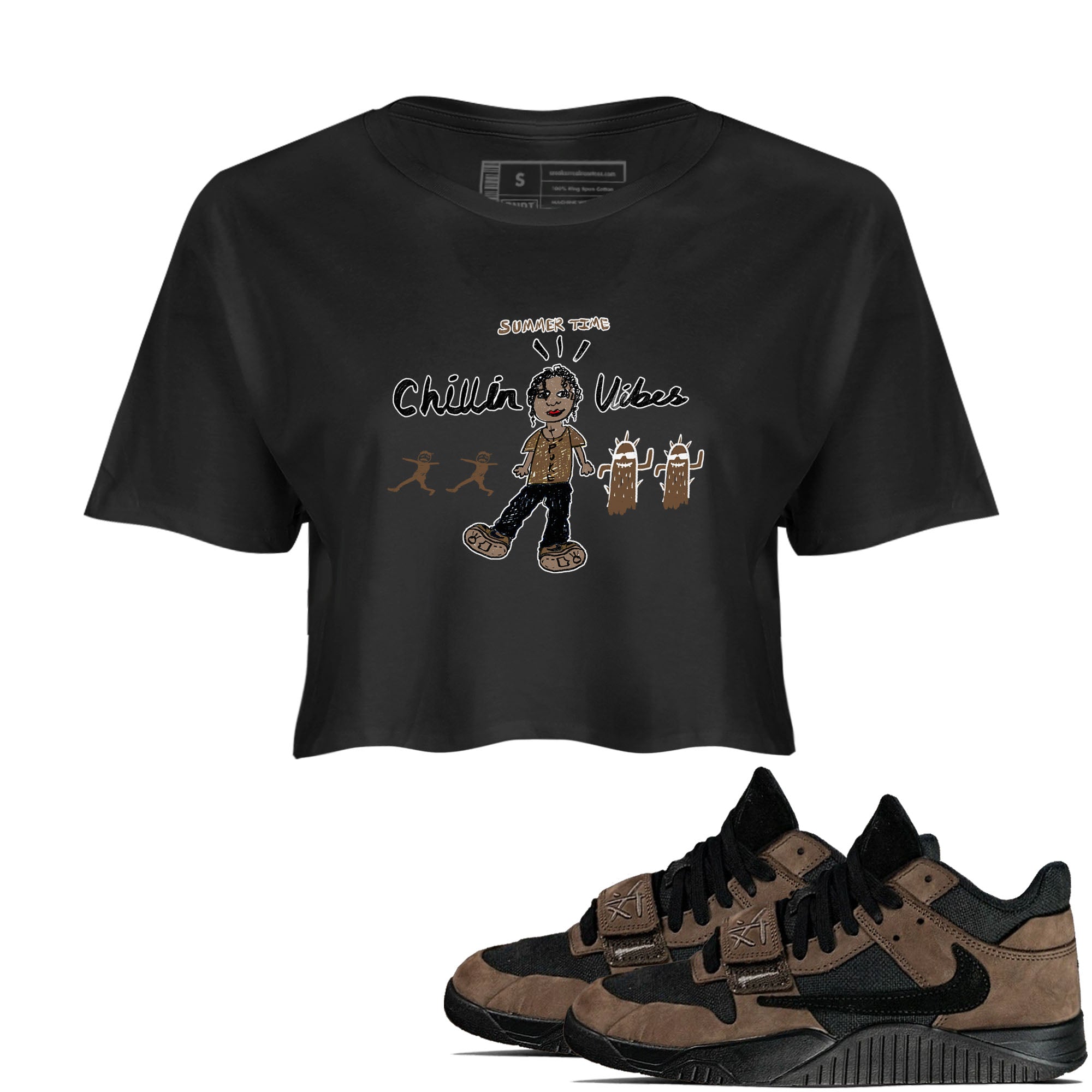 Jordan Jumpman Jack Travis Scott Dark Mocha shirts to match jordans Chillin Vibes sneaker match tees Jordan Jumpman Jack Travis Scott Dark Mocha SNRT Sneaker Release Tees unisex cotton Black 1 Crop Shirts