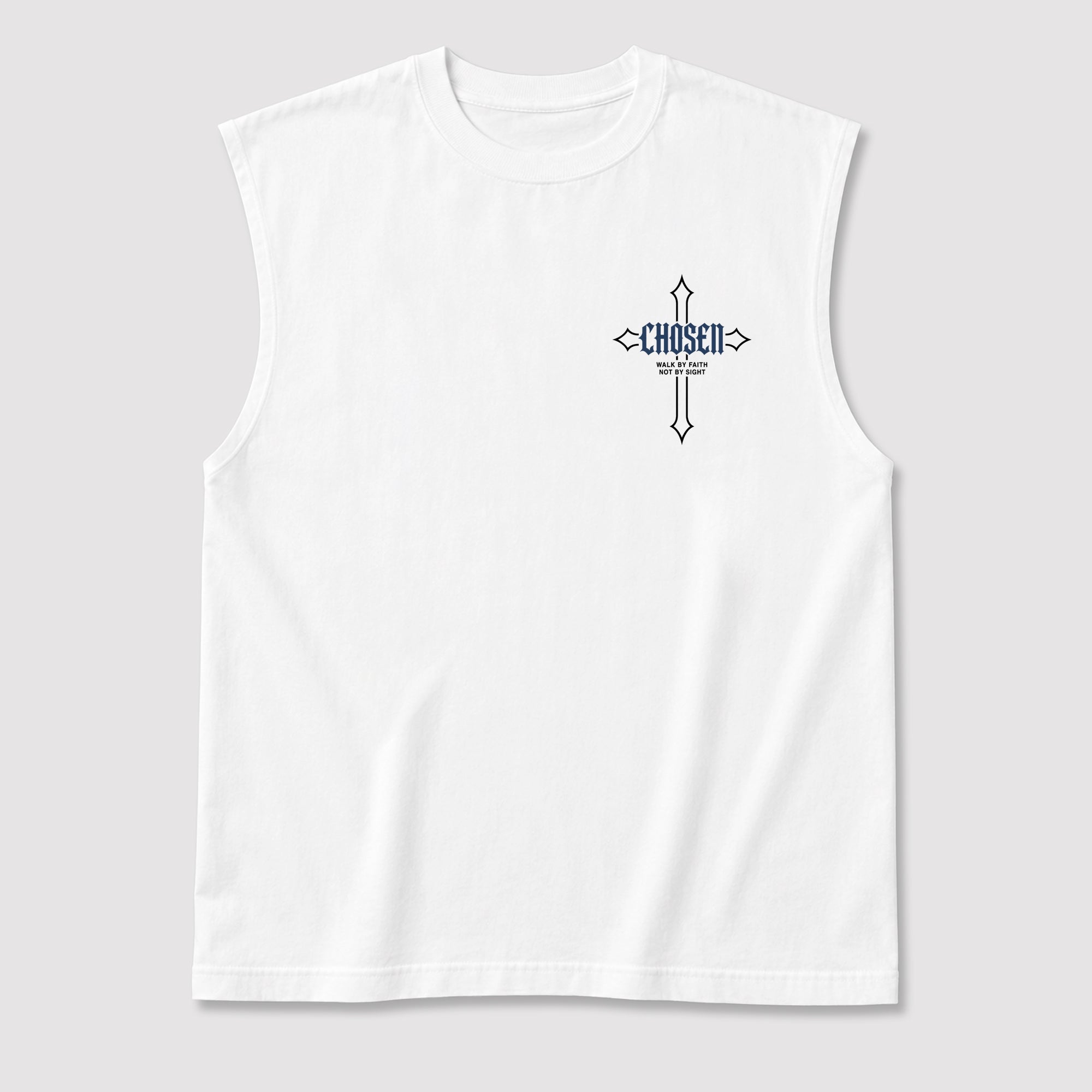Chosen Cross men's graphic muscle t-shirt designed to match the Air Jordan 13 Flint, featuring coordinated White 1 graphics for the perfect streetwear look.