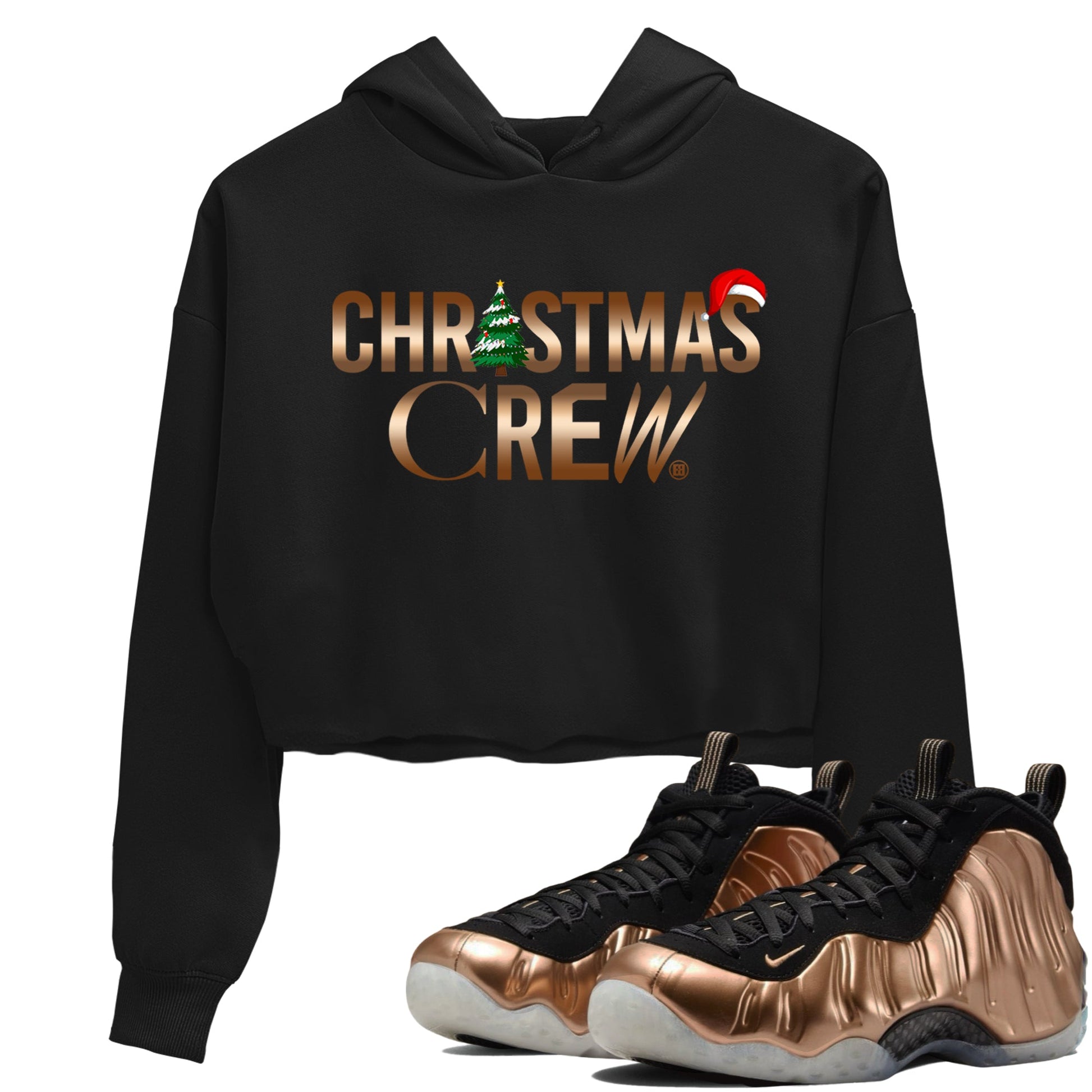 Foams One Metallic Copper shirts to match jordans Christmas Crew Christmas Holiday sneaker match tees Air Foamposite One Metallic Copper match shoes to clothes SNRT Sneaker Tees unisex cotton Black 1 crop tee