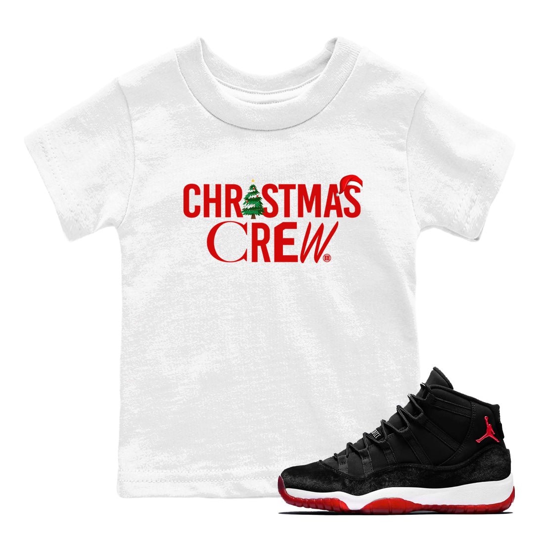 11s WMNS Bred Velvet t-shirts to match sneakers Holiday Christmas Crew sneaker match tees Air Jordan 11 Bred Velvet match shoes to clothes SNRT Sneaker Tees Youth Baby White 1 tee