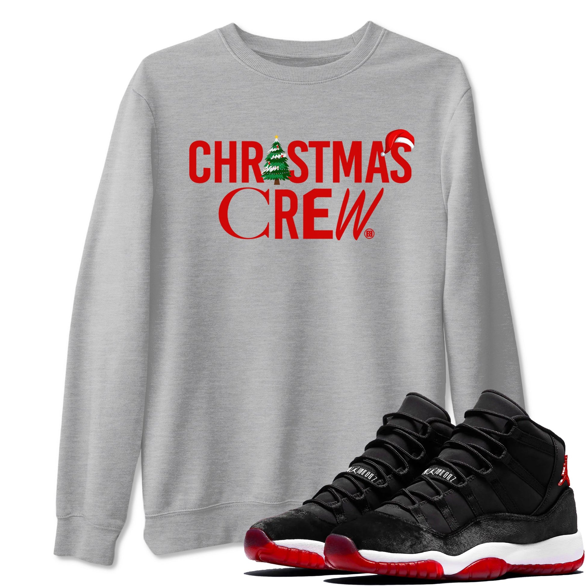 11s WMNS Bred Velvet t-shirts to match sneakers Holiday Christmas Crew sneaker match tees Air Jordan 11 Bred Velvet match shoes to clothes SNRT Sneaker Tees unisex cotton Heather Grey 1 shirts