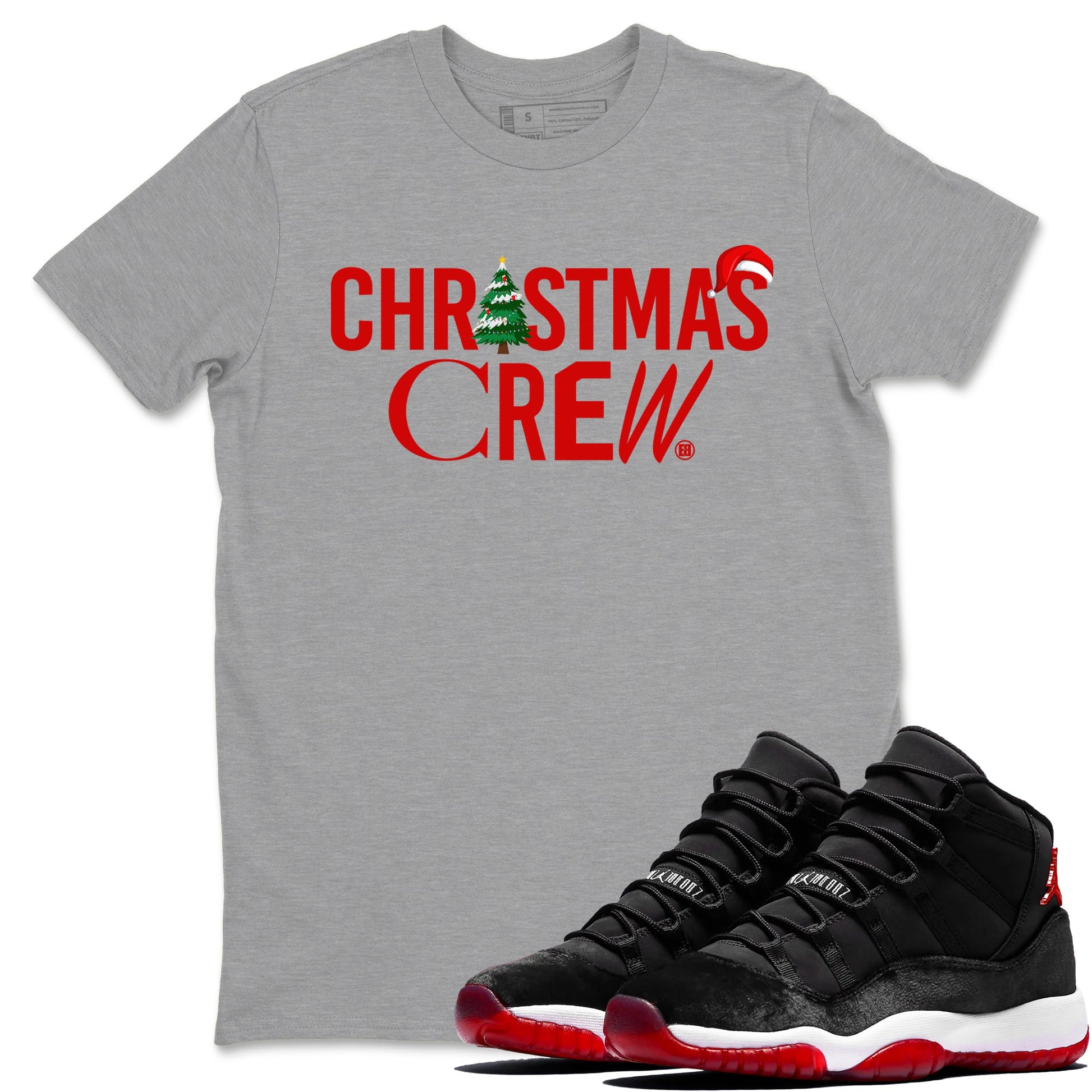 11s WMNS Bred Velvet t-shirts to match sneakers Holiday Christmas Crew sneaker match tees Air Jordan 11 Bred Velvet match shoes to clothes SNRT Sneaker Tees unisex cotton Heather Grey 1 shirts