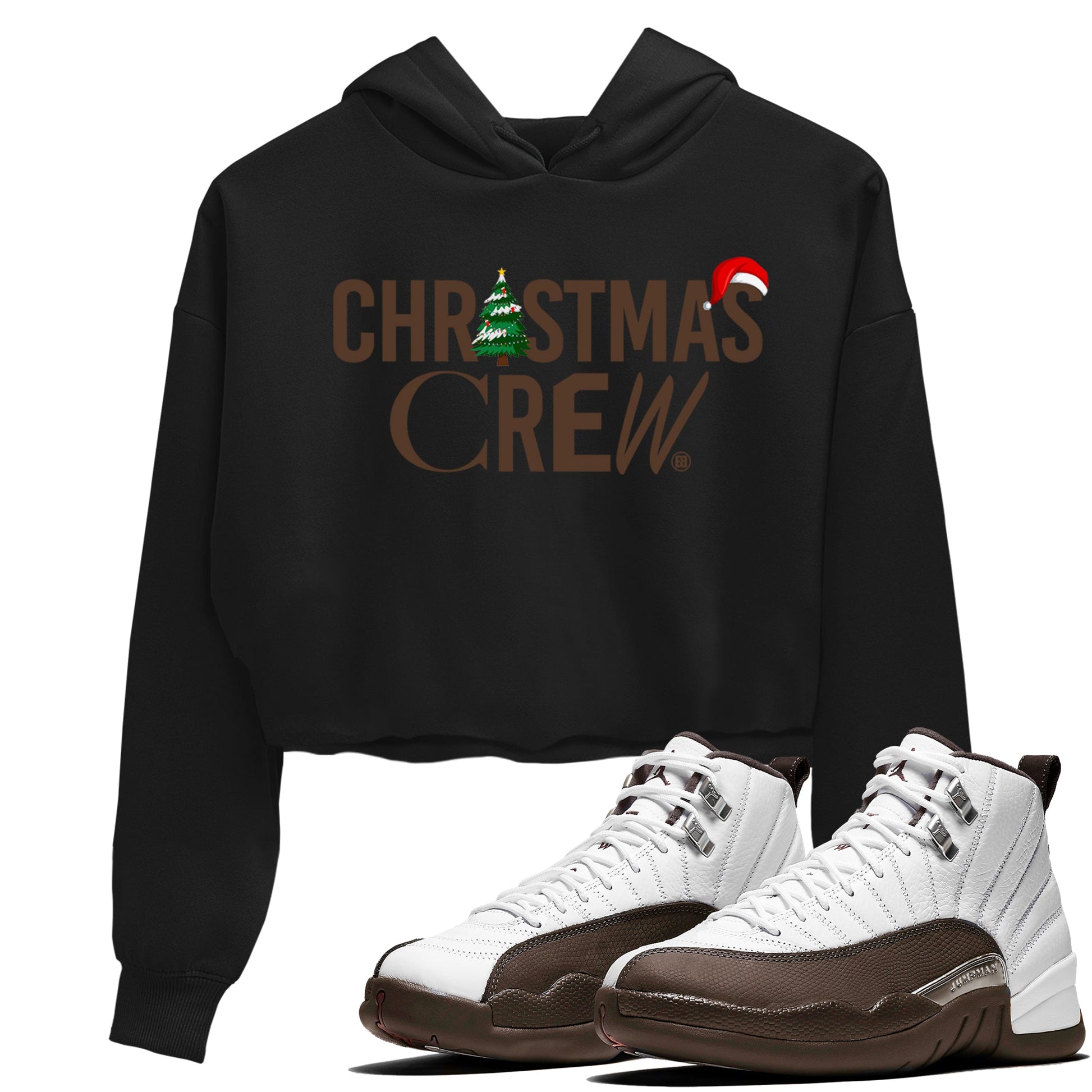 12s Baroque Brown t-shirts to match sneakers Holiday Christmas Crew sneaker match tees Air Jordan 12 Baroque Brown match shoes to clothes SNRT Sneaker Tees unisex cotton Black 1 crop tee
