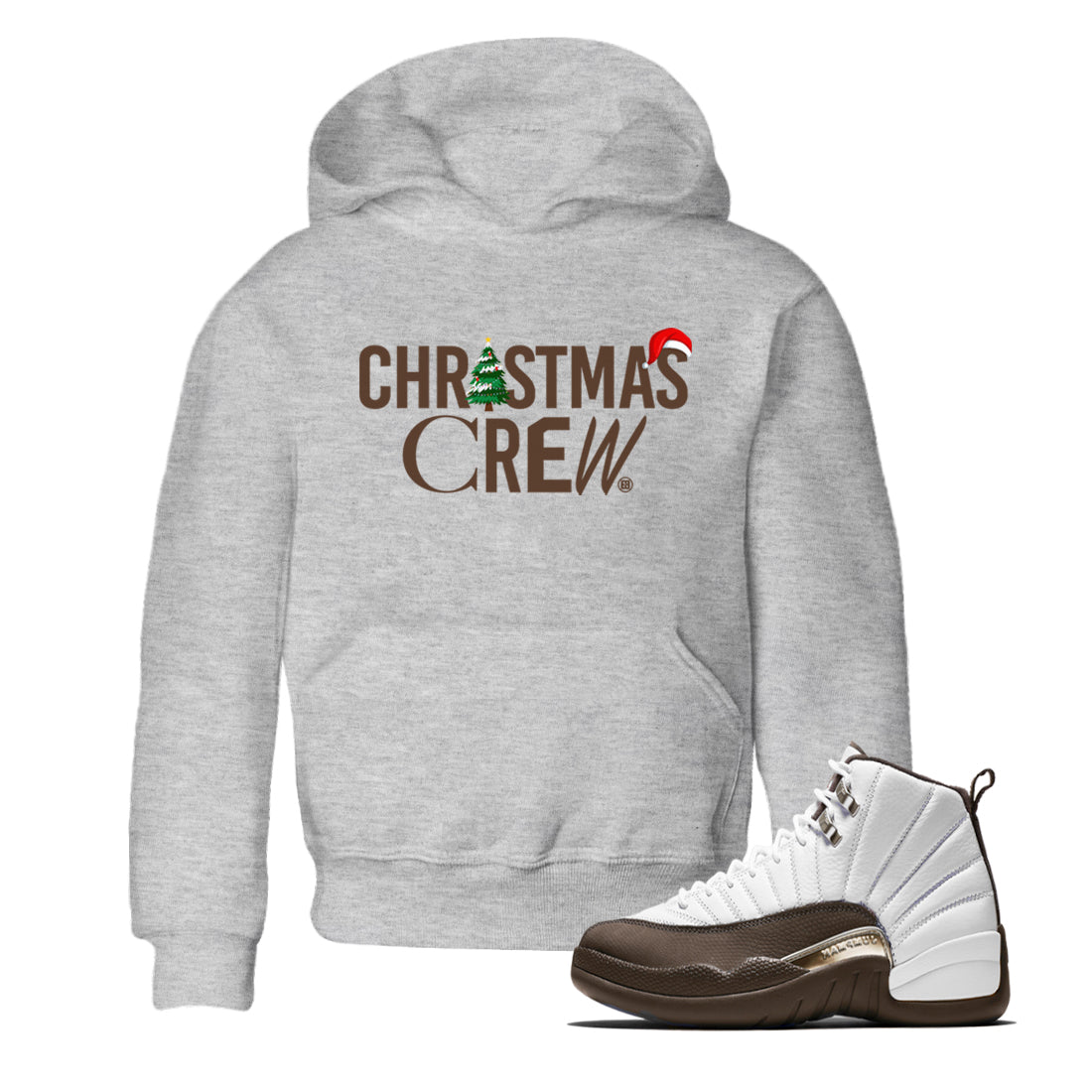 12s Baroque Brown t-shirts to match sneakers Holiday Christmas Crew sneaker match tees Air Jordan 12 Baroque Brown match shoes to clothes SNRT Sneaker Tees Youth Baby Heather Grey 1 tee