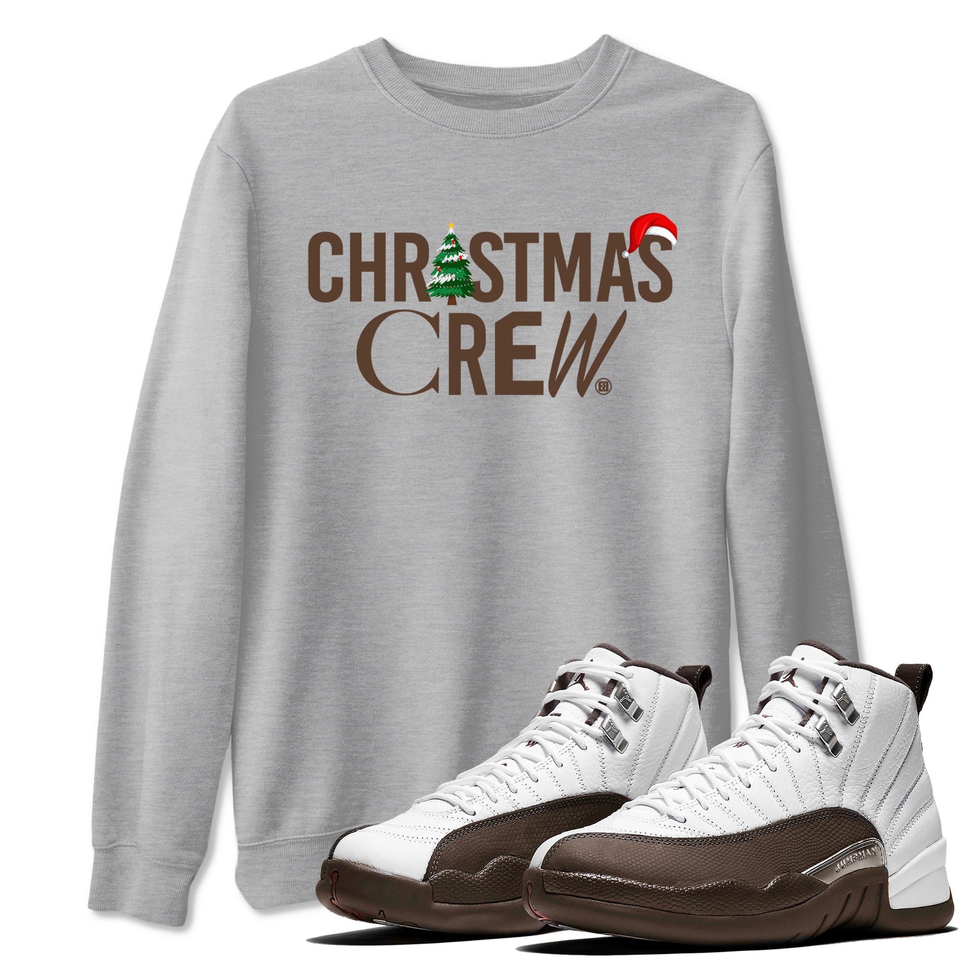 12s Baroque Brown t-shirts to match sneakers Holiday Christmas Crew sneaker match tees Air Jordan 12 Baroque Brown match shoes to clothes SNRT Sneaker Tees unisex cotton Heather Grey 1 shirts