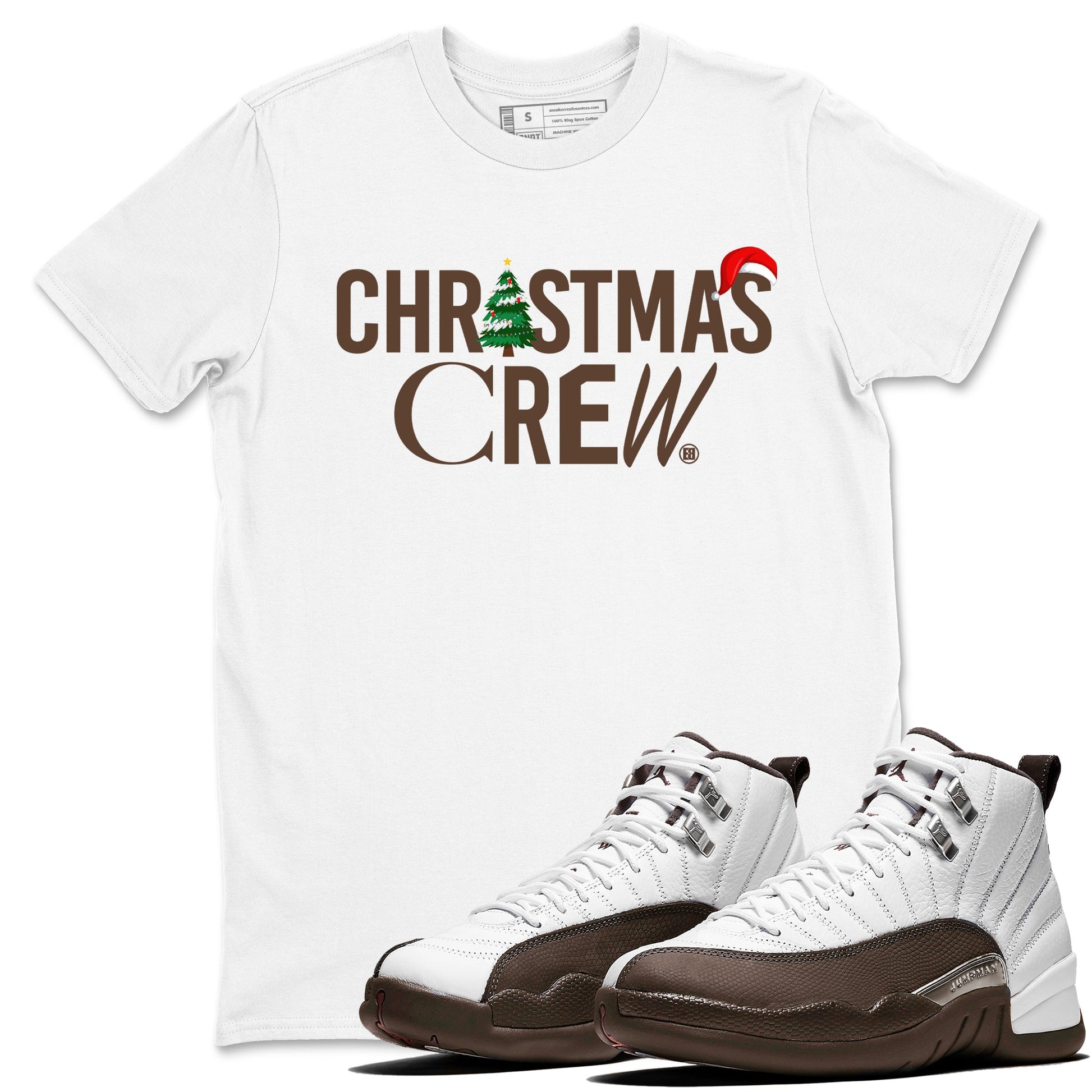 12s Baroque Brown t-shirts to match sneakers Holiday Christmas Crew sneaker match tees Air Jordan 12 Baroque Brown match shoes to clothes SNRT Sneaker Tees unisex cotton White 1 shirts