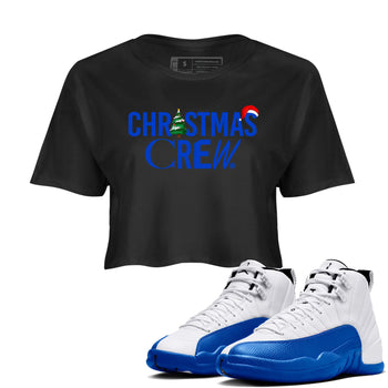 Air Jordan 12 Blueberry t-shirts to match sneakers Holiday Christmas Crew sneaker match tees 12s Blueberry match shoes to clothes SNRT Sneaker Tees unisex cotton Black 1 crop tee