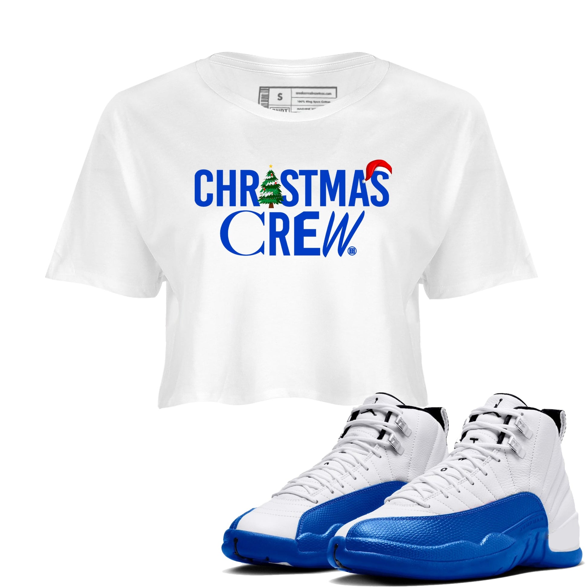 Air Jordan 12 Blueberry t-shirts to match sneakers Holiday Christmas Crew sneaker match tees 12s Blueberry match shoes to clothes SNRT Sneaker Tees unisex cotton White 1 crop tee