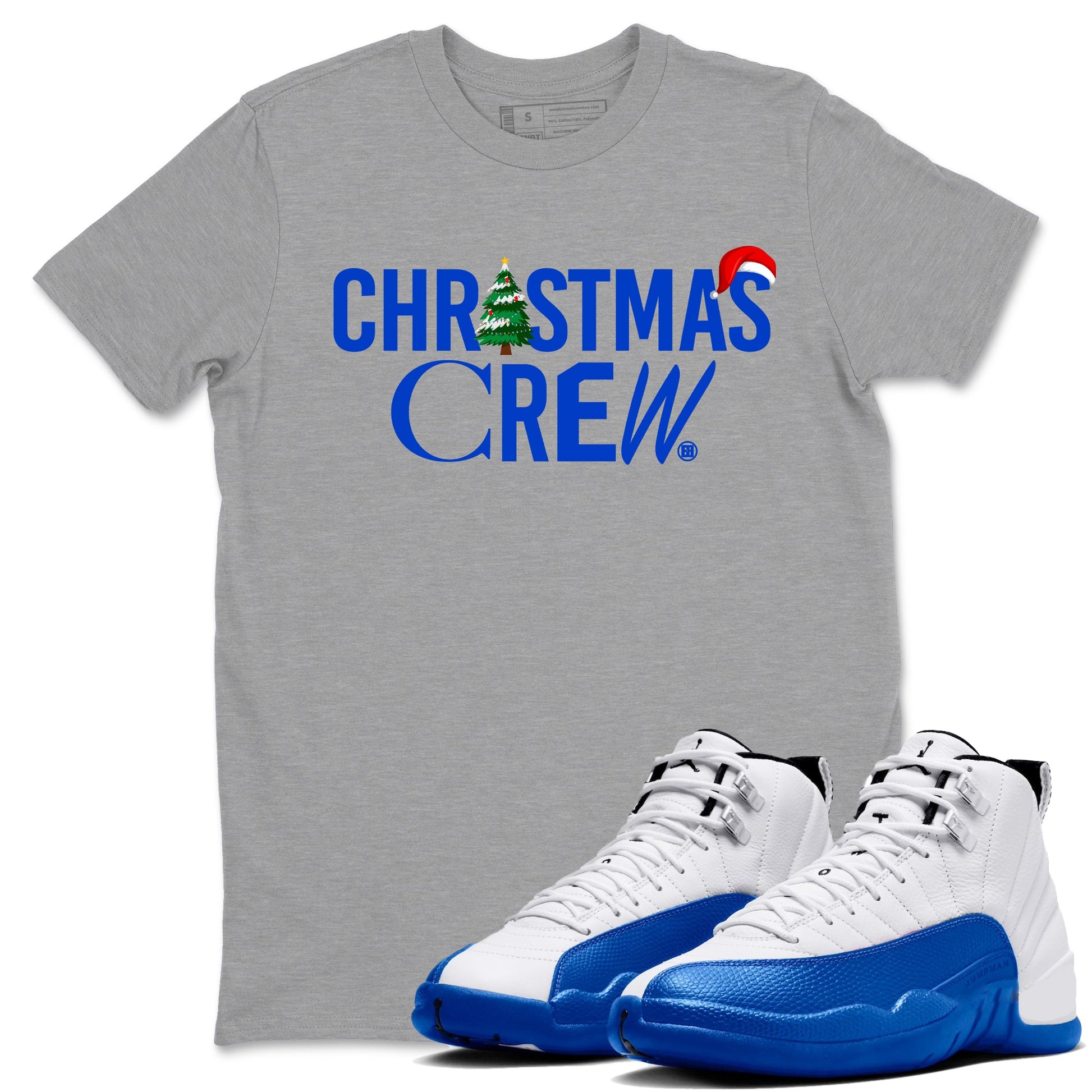 Air Jordan 12 Blueberry t-shirts to match sneakers Holiday Christmas Crew sneaker match tees 12s Blueberry match shoes to clothes SNRT Sneaker Tees unisex cotton Heather Grey 1 shirts
