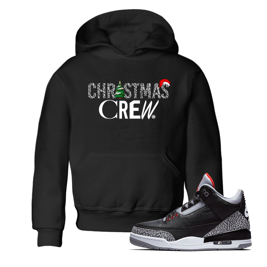 3s Black Cement t-shirts to match sneakers Holiday Christmas Crew sneaker match tees Jordan 3 Retro Black Cement match shoes to clothes SNRT Sneaker Tees Youth Baby Black 1 tee