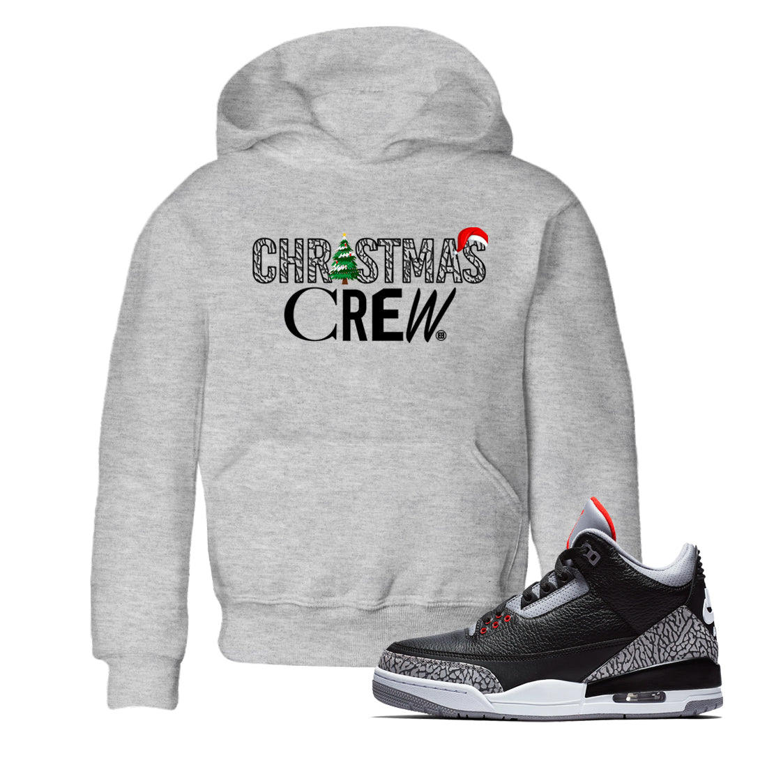 3s Black Cement t-shirts to match sneakers Holiday Christmas Crew sneaker match tees Jordan 3 Retro Black Cement match shoes to clothes SNRT Sneaker Tees Youth Baby Heather Grey 1 tee