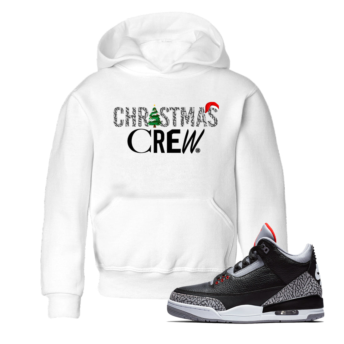 3s Black Cement t-shirts to match sneakers Holiday Christmas Crew sneaker match tees Jordan 3 Retro Black Cement match shoes to clothes SNRT Sneaker Tees Youth Baby White 1 tee