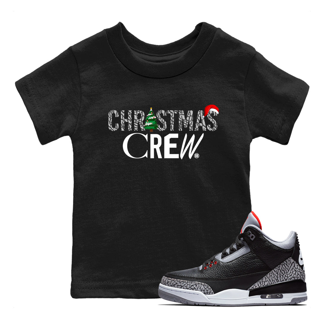 3s Black Cement t-shirts to match sneakers Holiday Christmas Crew sneaker match tees Jordan 3 Retro Black Cement match shoes to clothes SNRT Sneaker Tees Youth Baby Black 1 tee