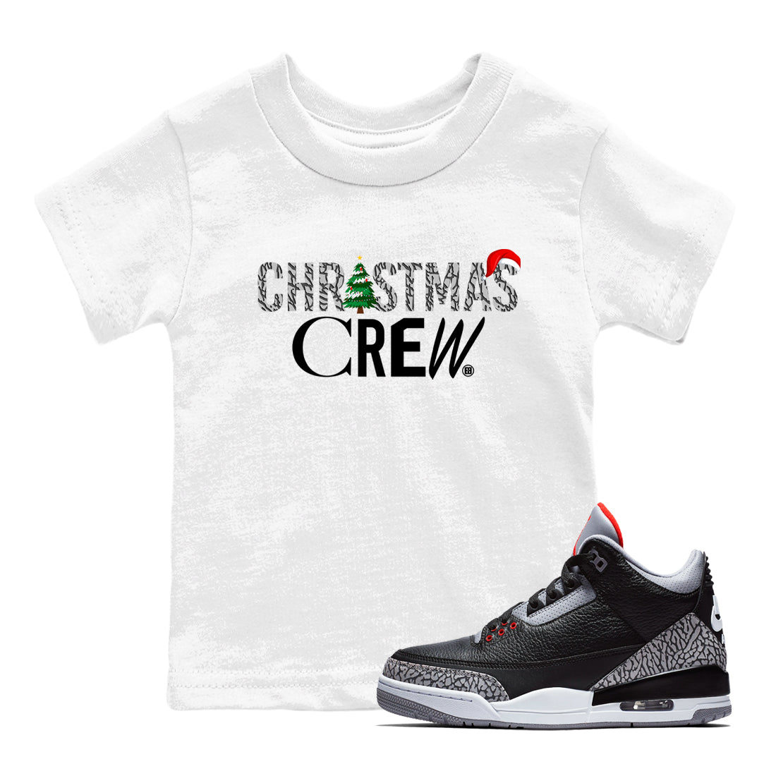 3s Black Cement t-shirts to match sneakers Holiday Christmas Crew sneaker match tees Jordan 3 Retro Black Cement match shoes to clothes SNRT Sneaker Tees Youth Baby White 1 tee