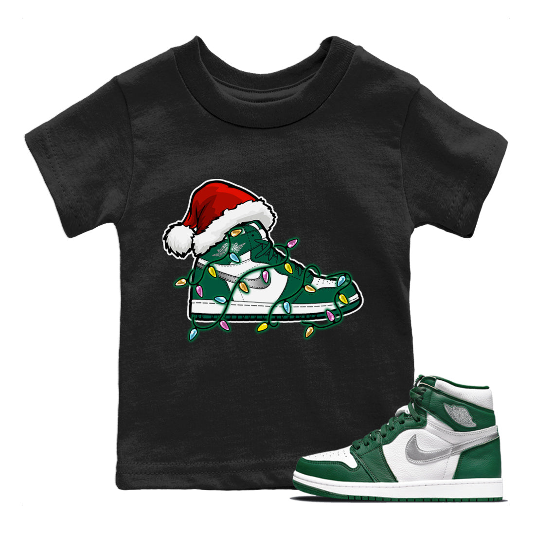 Christmas Light Kids Tops - Air Jordan 1 Gorge Green - SNRT Sneaker T-shirts