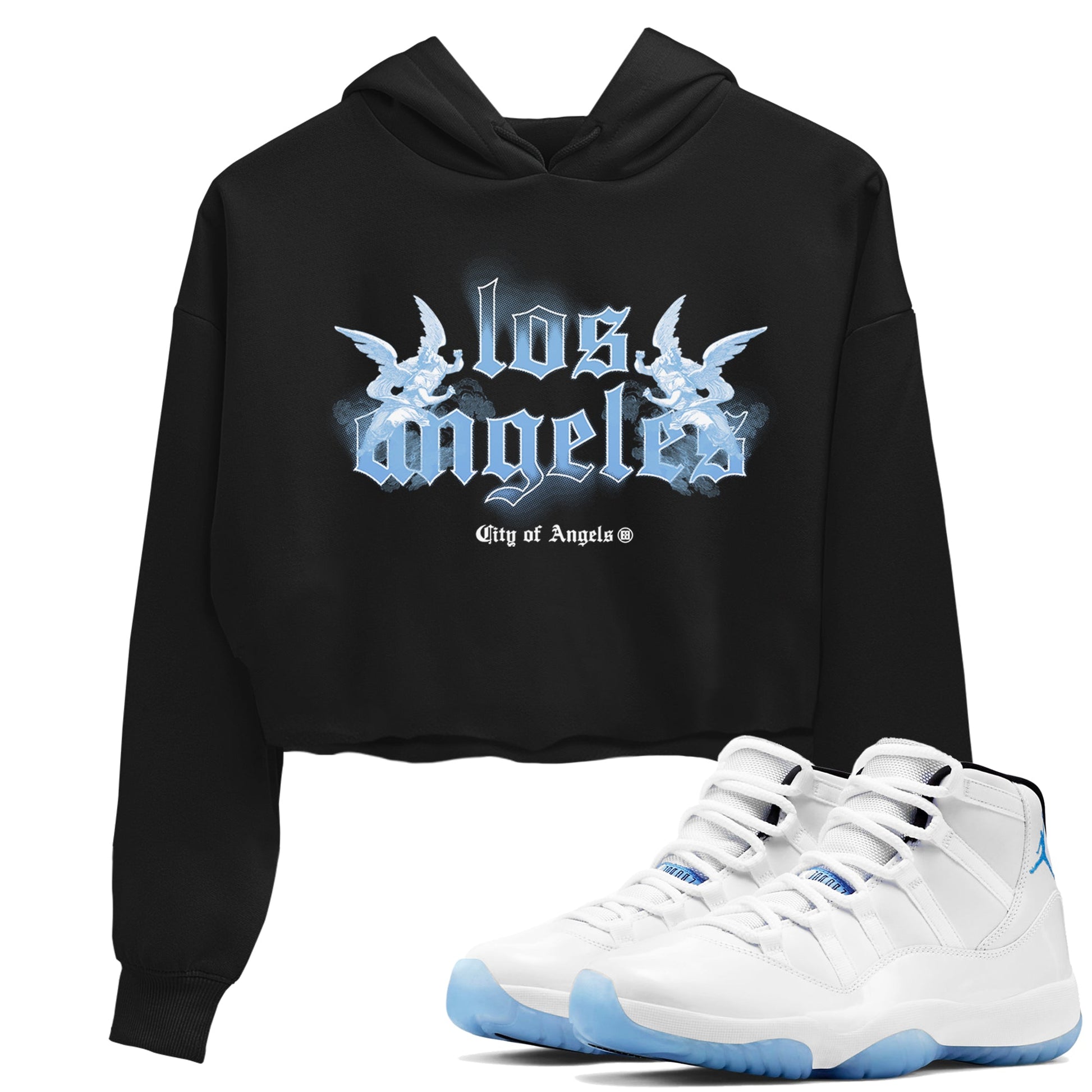 Air Jordan 11s Legend Blue shirts to match jordans City Of Angeles sneaker match tees Air Jordan 11 Retro Legend Blue match shoes to clothes SNRT Sneaker Tees unisex cotton Black 1 crop tee