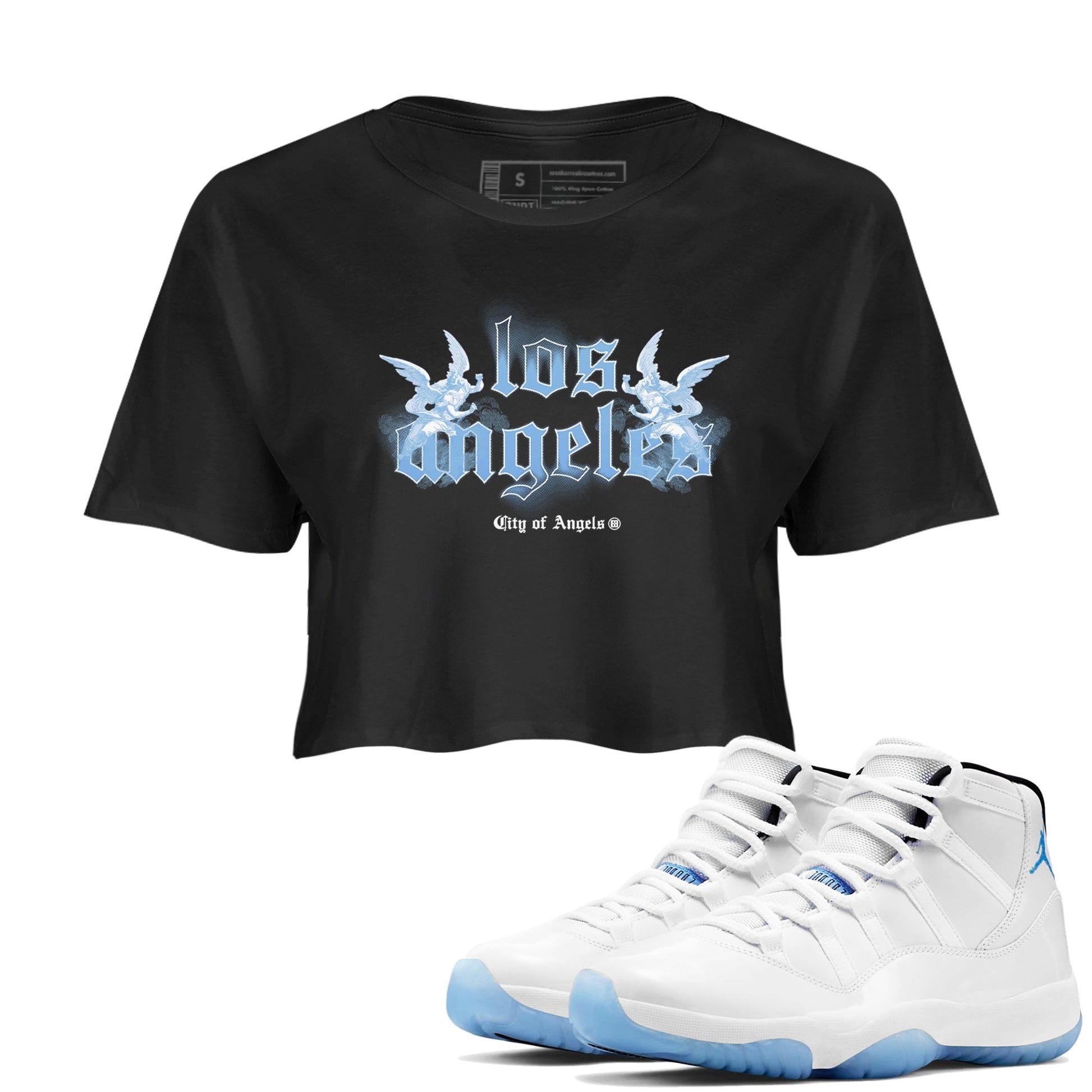 Air Jordan 11s Legend Blue shirts to match jordans City Of Angeles sneaker match tees Air Jordan 11 Retro Legend Blue match shoes to clothes SNRT Sneaker Tees unisex cotton Black 1 crop tee