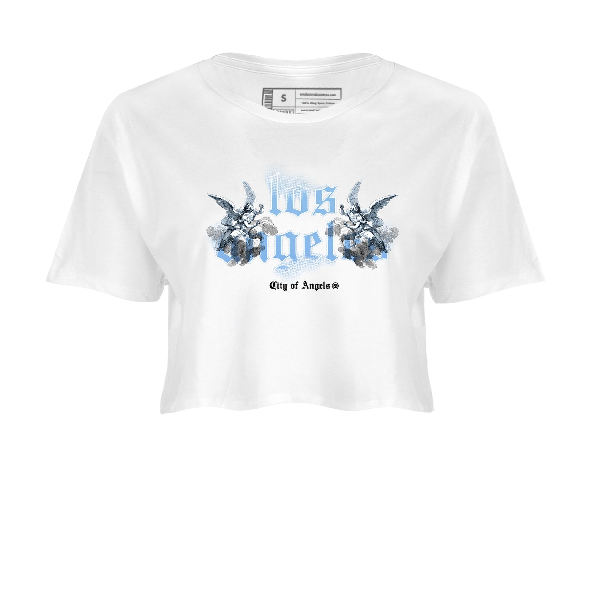 Air Jordan 11s Legend Blue shirts to match jordans City Of Angeles sneaker match tees Air Jordan 11 Retro Legend Blue match shoes to clothes SNRT Sneaker Tees unisex cotton White 2 crop tee