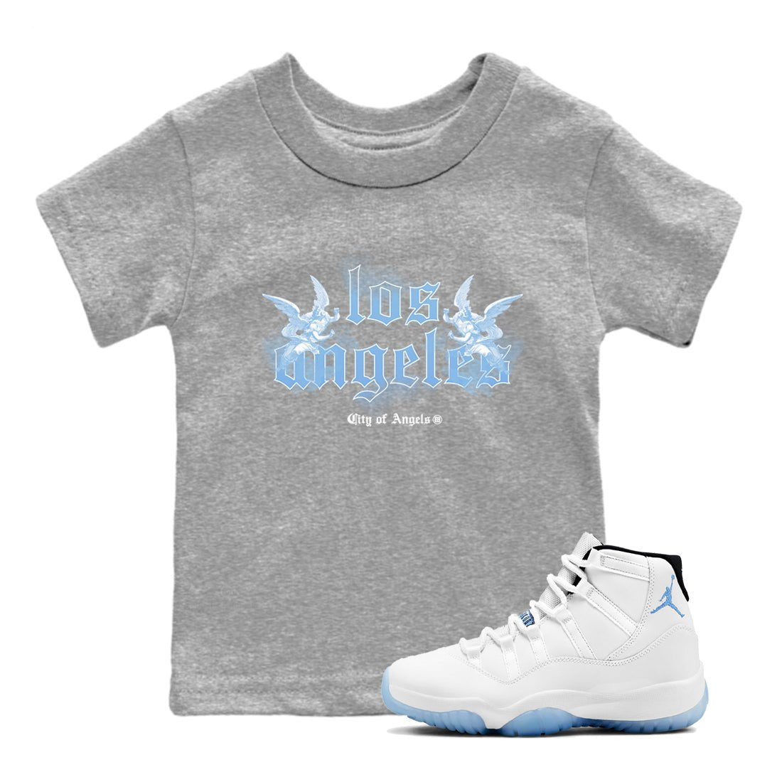 Air Jordan 11s Legend Blue shirts to match jordans City Of Angeles sneaker match tees Air Jordan 11 Retro Legend Blue match shoes to clothes SNRT Sneaker Tees Youth Baby Heather Grey 1 tee